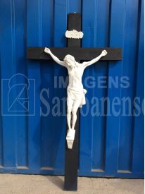 CRISTO 70CM EM PÓ DE MÁRMORE COM CRUZ 1,40M